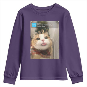 Funny Cat Christmas Youth Sweatshirt Ring There is Motion at Your Front Door Meme Xmas Tree TS10 Purple Print Your Wear