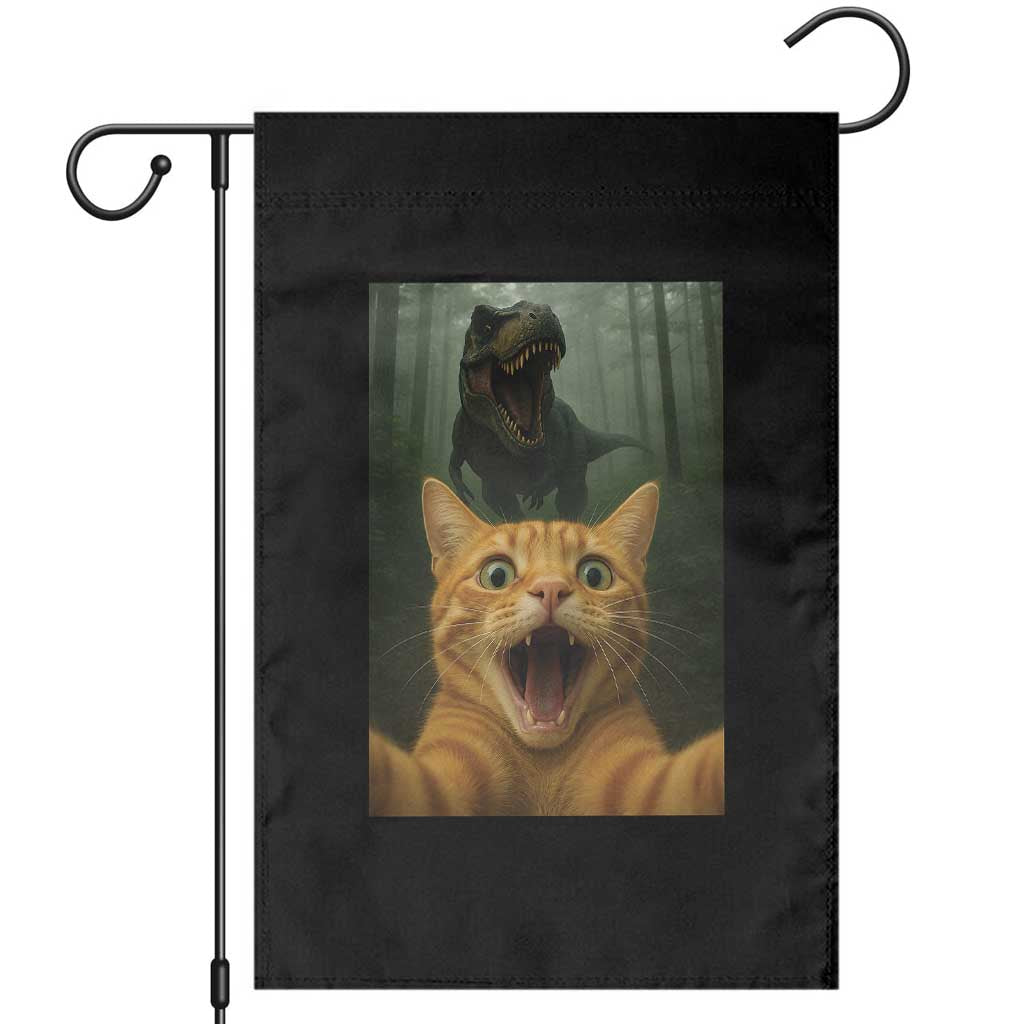Cat Selfie With Dinosaur Garden Flag Funny Cat Gifts TS10 Black Print Your Wear