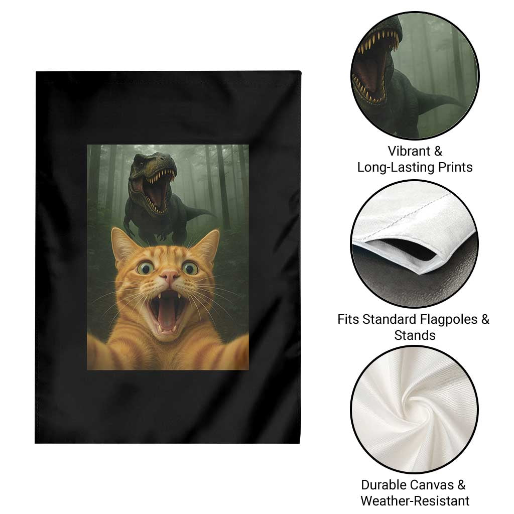 Cat Selfie With Dinosaur Garden Flag Funny Cat Gifts TS10 Print Your Wear