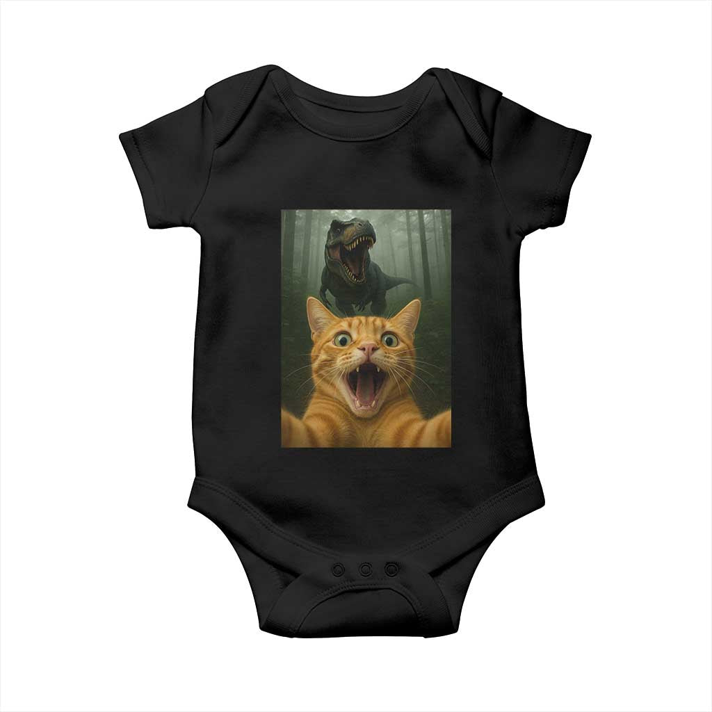 Cat Selfie With Dinosaur Baby Onesie Funny Cat Gifts TS10 Black Print Your Wear