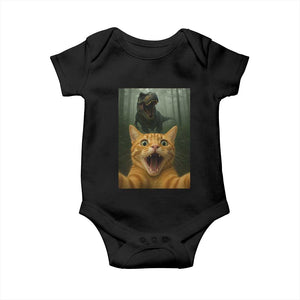 Cat Selfie With Dinosaur Baby Onesie Funny Cat Gifts TS10 Black Print Your Wear