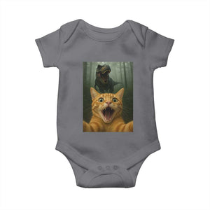 Cat Selfie With Dinosaur Baby Onesie Funny Cat Gifts TS10 Charcoal Print Your Wear