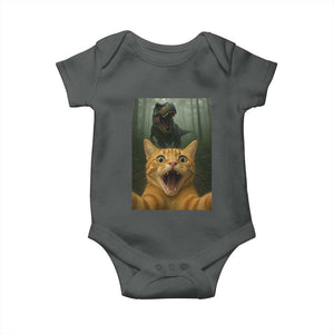 Cat Selfie With Dinosaur Baby Onesie Funny Cat Gifts TS10 Dark Heather Print Your Wear