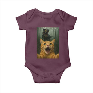 Cat Selfie With Dinosaur Baby Onesie Funny Cat Gifts TS10 Maroon Print Your Wear