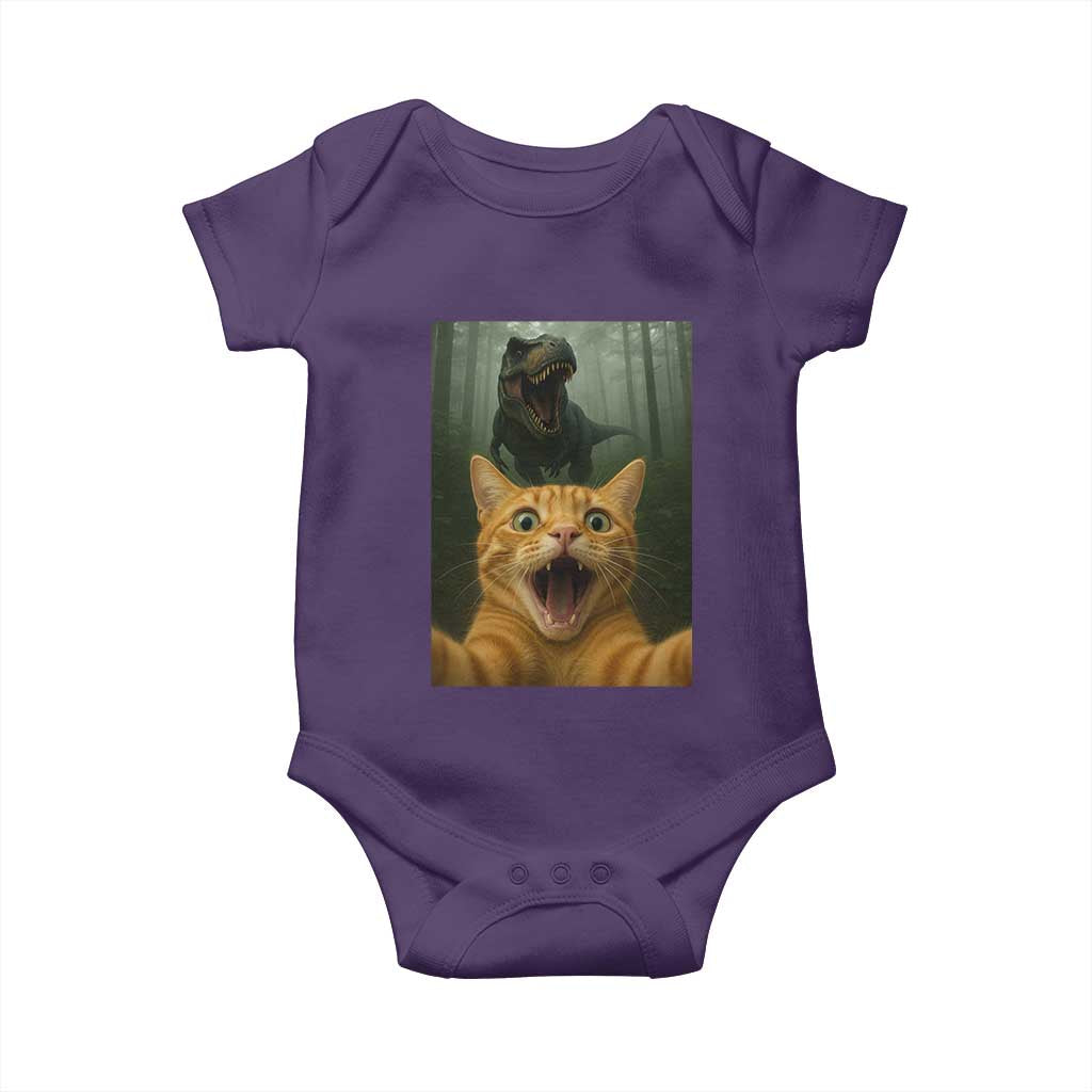 Cat Selfie With Dinosaur Baby Onesie Funny Cat Gifts TS10 Purple Print Your Wear