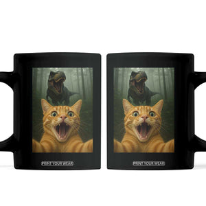 Cat Selfie With Dinosaur Coffee Mug Funny Cat Gifts TS10 Black Print Your Wear