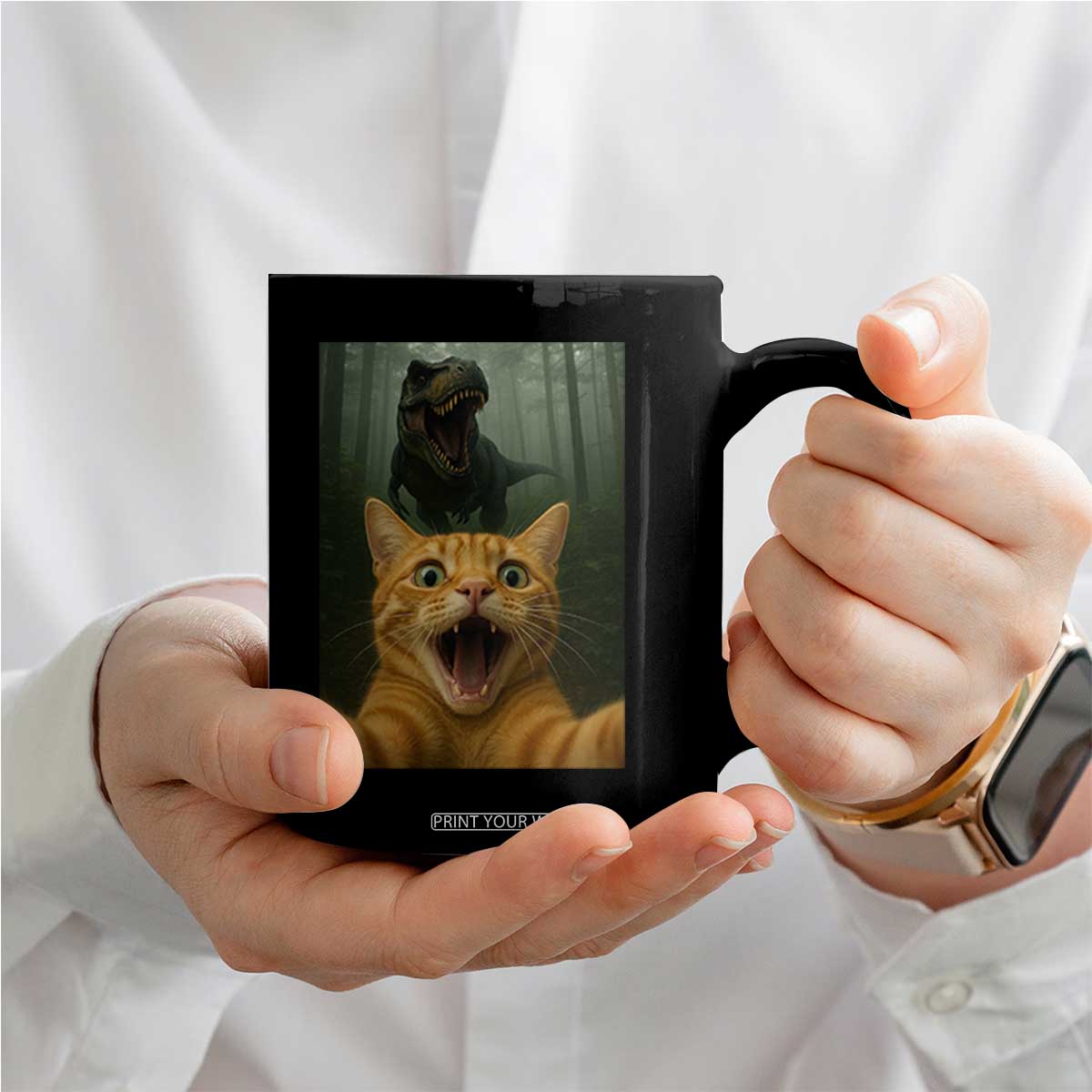 Cat Selfie With Dinosaur Coffee Mug Funny Cat Gifts TS10 Print Your Wear