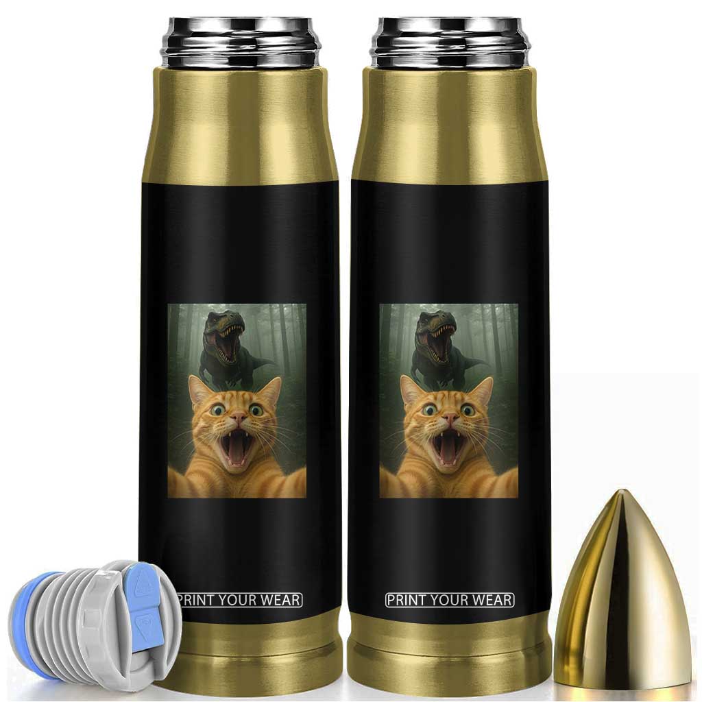 Cat Selfie With Dinosaur Bullet Tumbler Funny Cat Gifts TS10 Black Print Your Wear