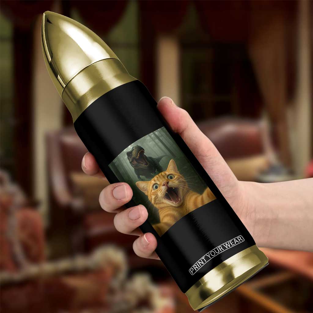 Cat Selfie With Dinosaur Bullet Tumbler Funny Cat Gifts TS10 Print Your Wear