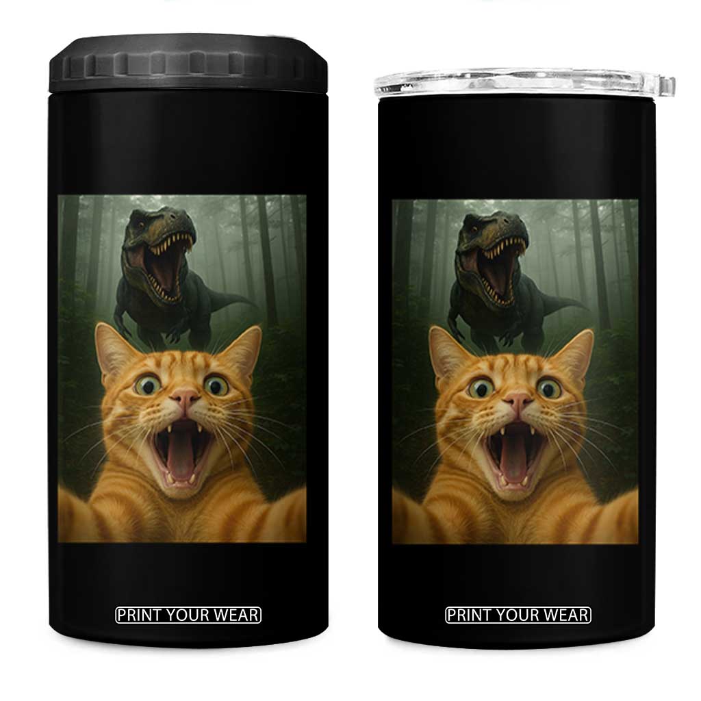 Cat Selfie With Dinosaur 4 in 1 Can Cooler Tumbler Funny Cat Gifts TS10 One Size: 16 oz Black Print Your Wear