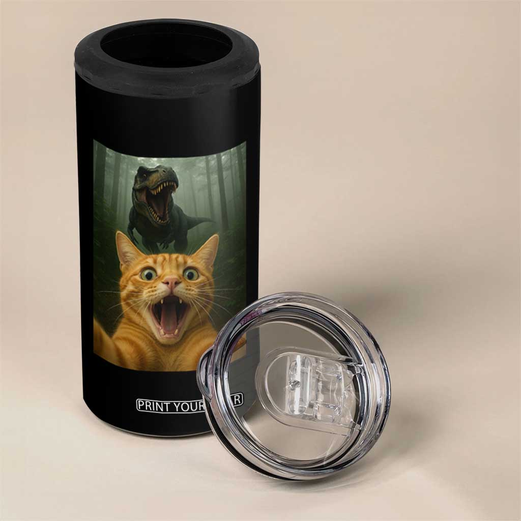 Cat Selfie With Dinosaur 4 in 1 Can Cooler Tumbler Funny Cat Gifts TS10 Print Your Wear