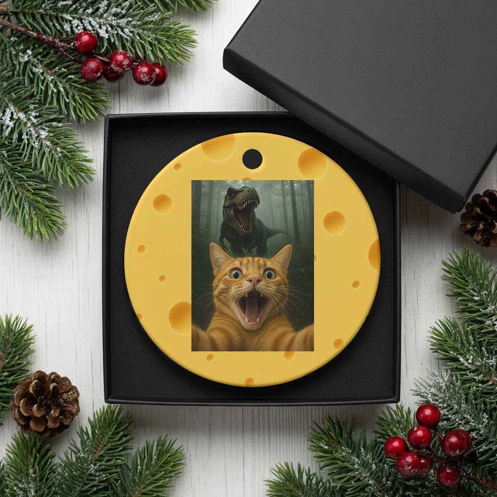 Cat Selfie With Dinosaur Ceramic Ornament Funny Cat Gifts TS10 1pc Yellow Cheese Print Your Wear