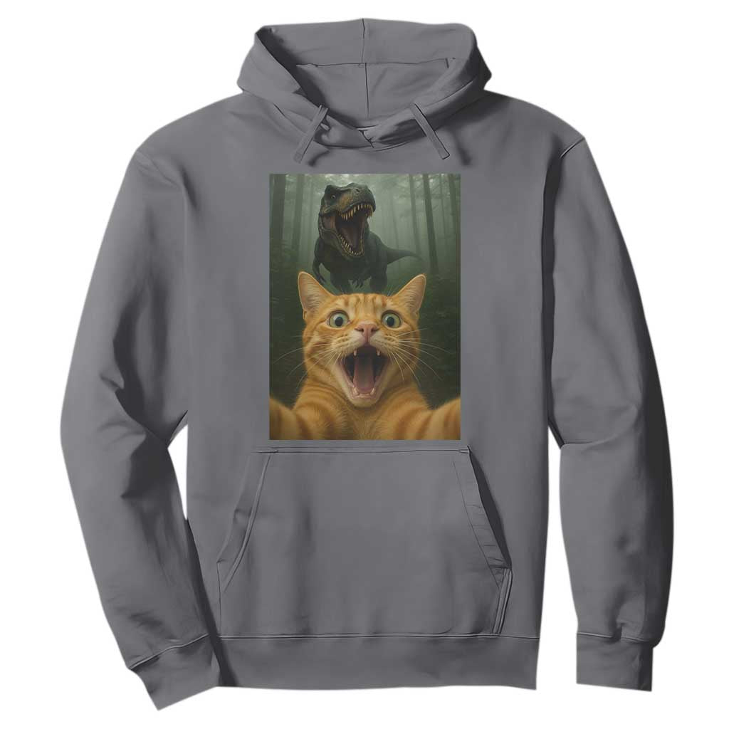 Cat Selfie With Dinosaur Hoodie Funny Cat Gifts TS10 Charcoal Print Your Wear