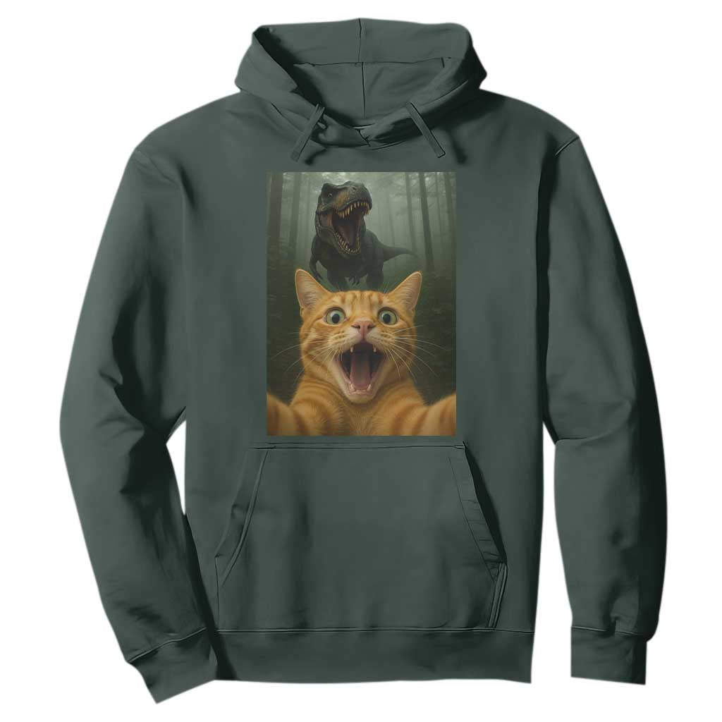 Cat Selfie With Dinosaur Hoodie Funny Cat Gifts TS10 Dark Forest Green Print Your Wear