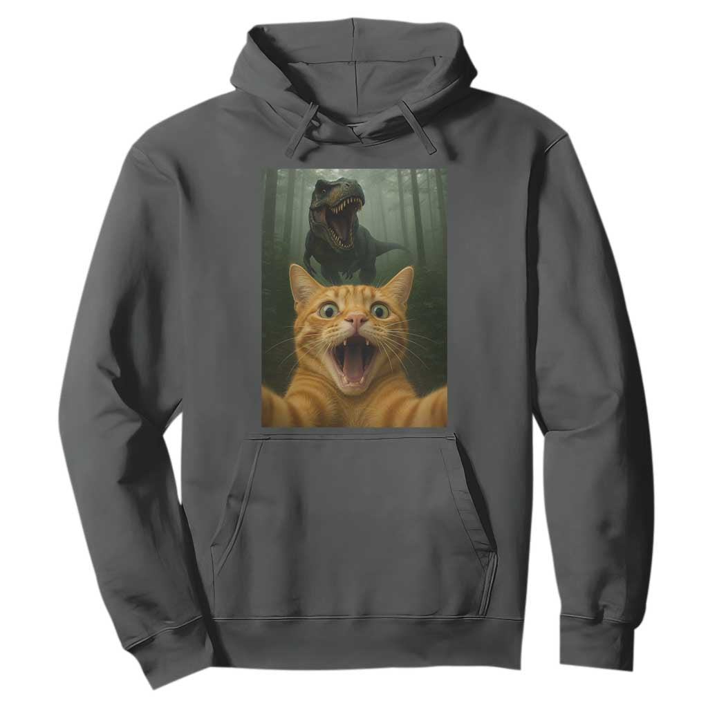 Cat Selfie With Dinosaur Hoodie Funny Cat Gifts TS10 Dark Heather Print Your Wear