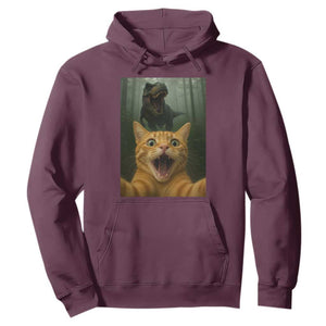 Cat Selfie With Dinosaur Hoodie Funny Cat Gifts TS10 Maroon Print Your Wear