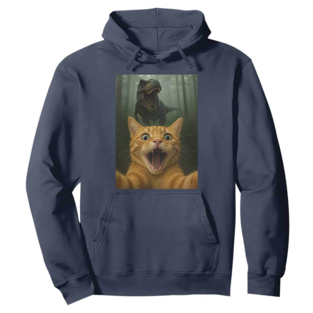 Cat Selfie With Dinosaur Hoodie Funny Cat Gifts TS10 Navy Print Your Wear