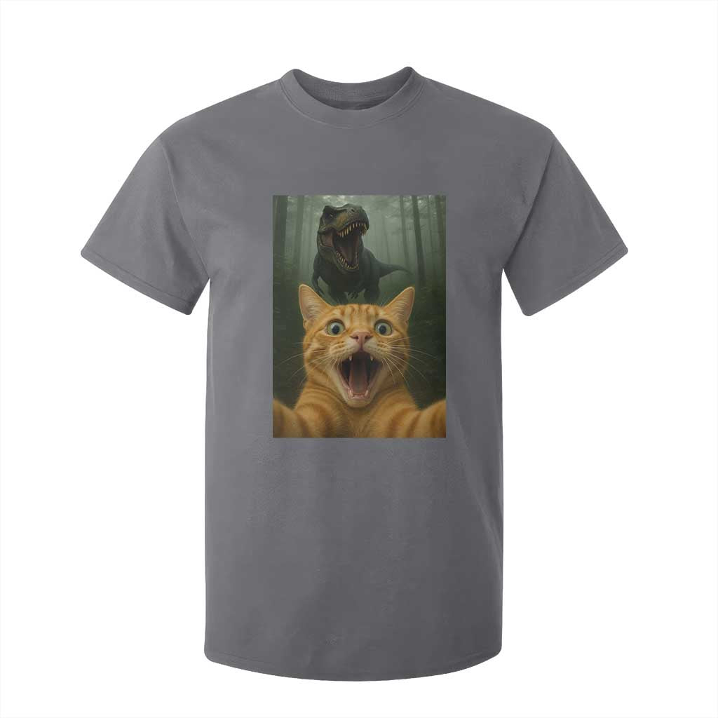 Cat Selfie With Dinosaur T Shirt For Kid Funny Cat Gifts TS10 Charcoal Print Your Wear