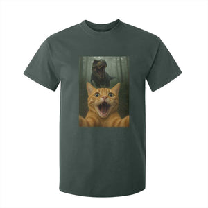 Cat Selfie With Dinosaur T Shirt For Kid Funny Cat Gifts TS10 Dark Forest Green Print Your Wear