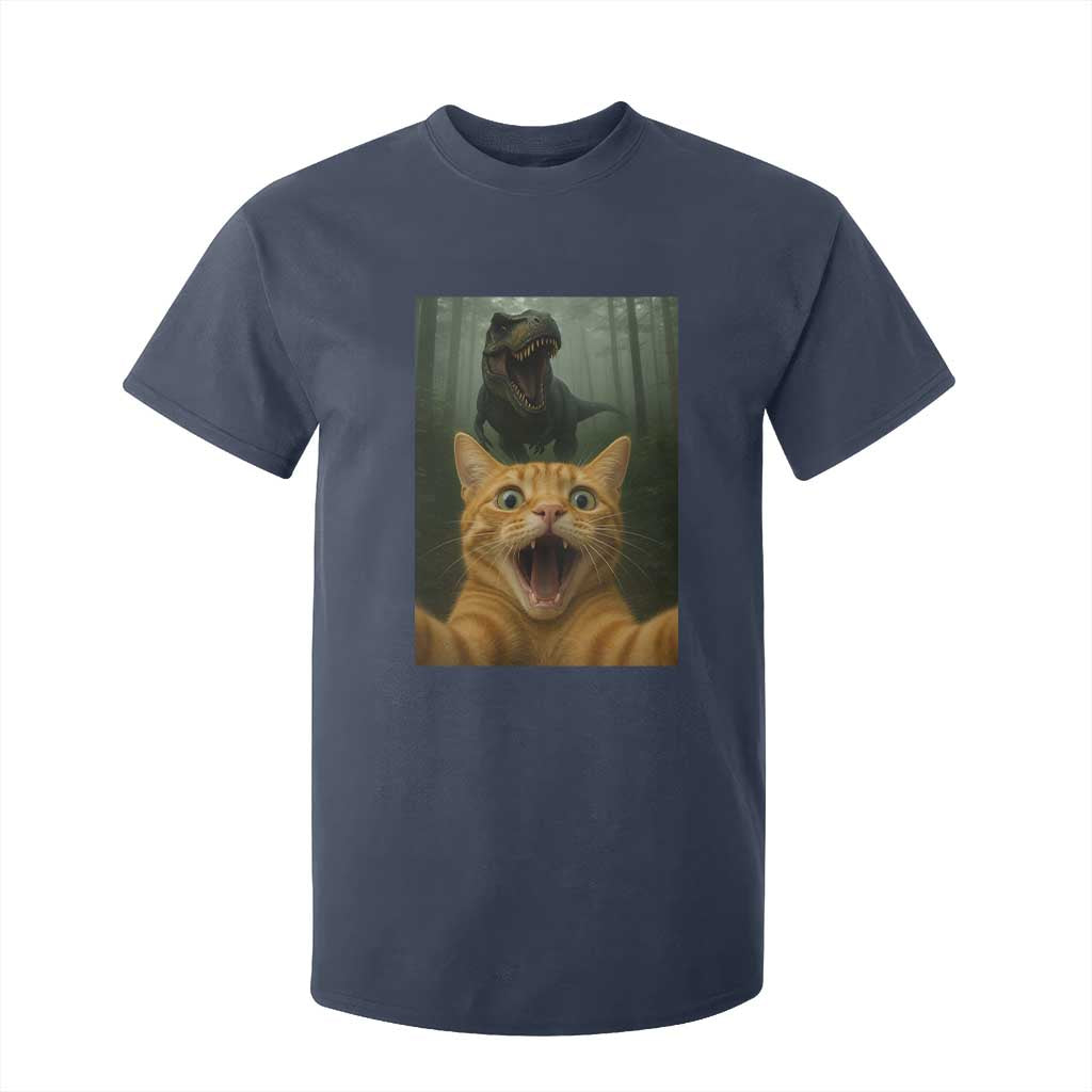 Cat Selfie With Dinosaur T Shirt For Kid Funny Cat Gifts TS10 Navy Print Your Wear