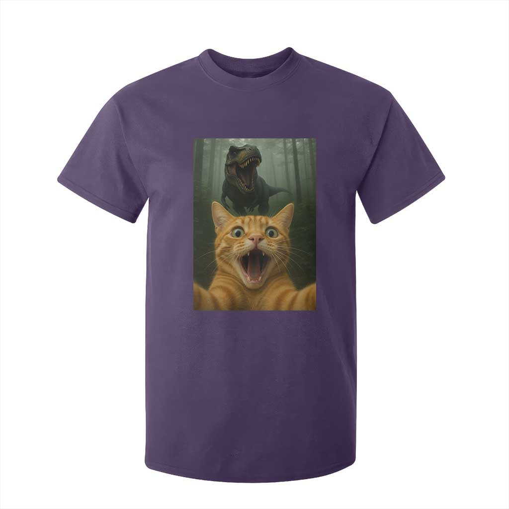 Cat Selfie With Dinosaur T Shirt For Kid Funny Cat Gifts TS10 Purple Print Your Wear