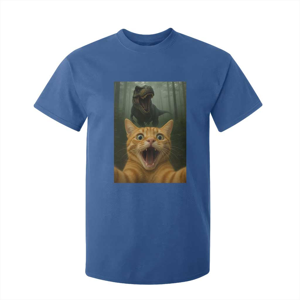 Cat Selfie With Dinosaur T Shirt For Kid Funny Cat Gifts TS10 Royal Blue Print Your Wear