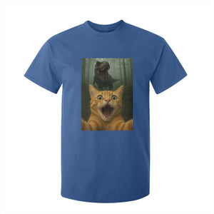 Cat Selfie With Dinosaur T Shirt For Kid Funny Cat Gifts TS10 Royal Blue Print Your Wear