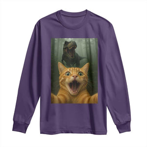 Cat Selfie With Dinosaur Long Sleeve Shirt Funny Cat Gifts TS10 Purple Print Your Wear