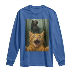 Cat Selfie With Dinosaur Long Sleeve Shirt Funny Cat Gifts TS10 Royal Blue Print Your Wear