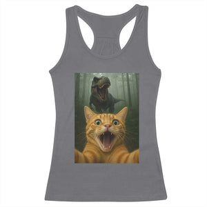 Cat Selfie With Dinosaur Racerback Tank Top Funny Cat Gifts TS10 Charcoal Print Your Wear