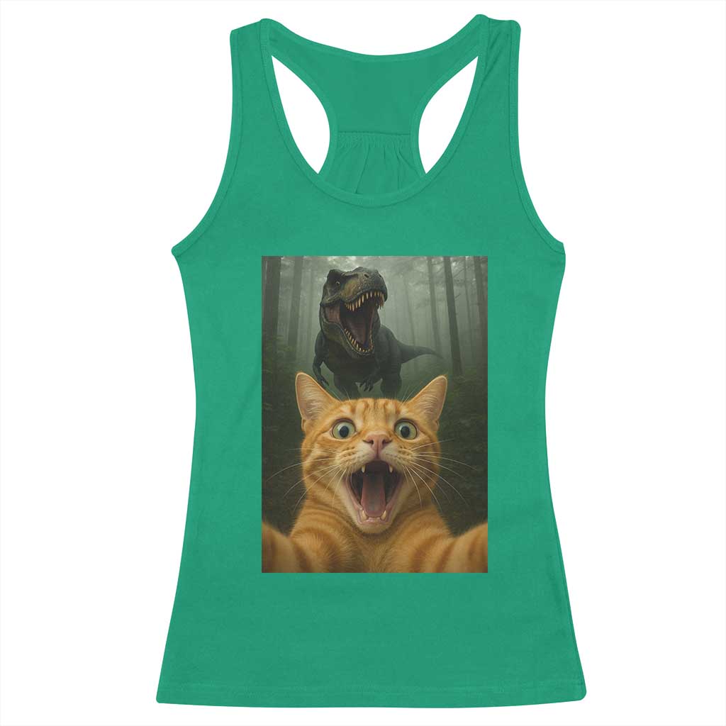 Cat Selfie With Dinosaur Racerback Tank Top Funny Cat Gifts TS10 Irish Green Print Your Wear
