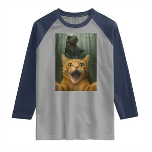 Cat Selfie With Dinosaur Raglan Shirt Funny Cat Gifts TS10 Sport Gray Navy Print Your Wear
