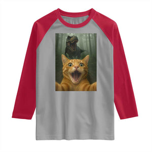 Cat Selfie With Dinosaur Raglan Shirt Funny Cat Gifts TS10 Sport Gray Red Print Your Wear