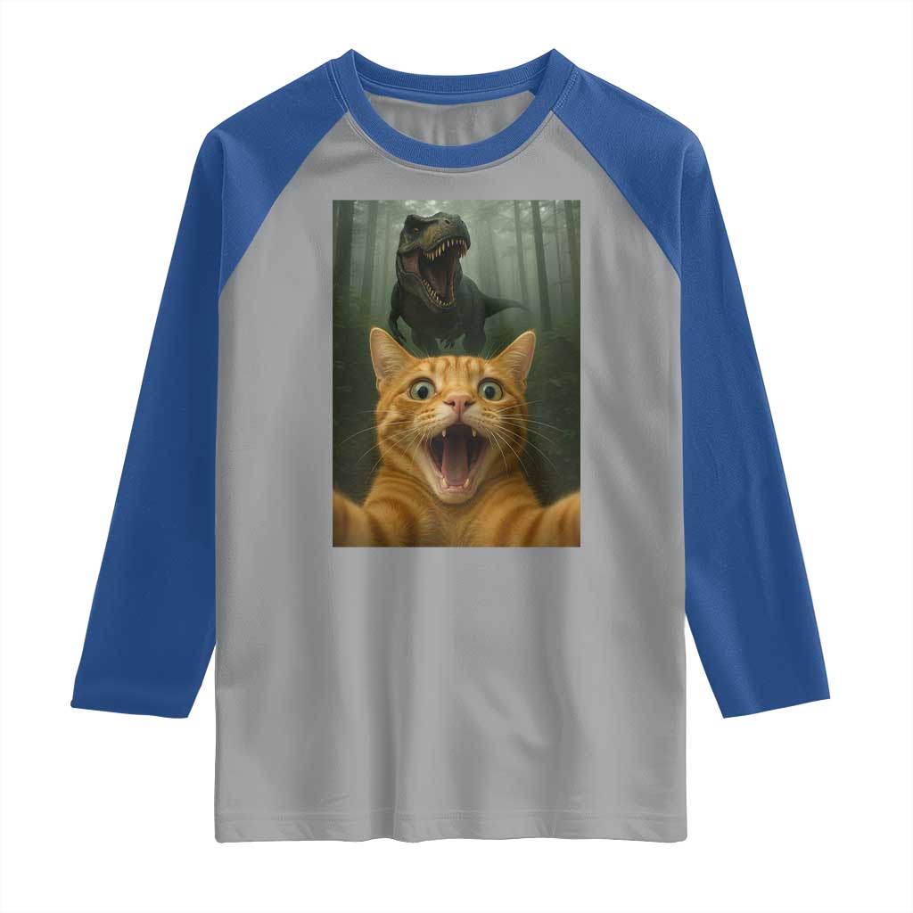 Cat Selfie With Dinosaur Raglan Shirt Funny Cat Gifts TS10 Sport Gray Royal Print Your Wear