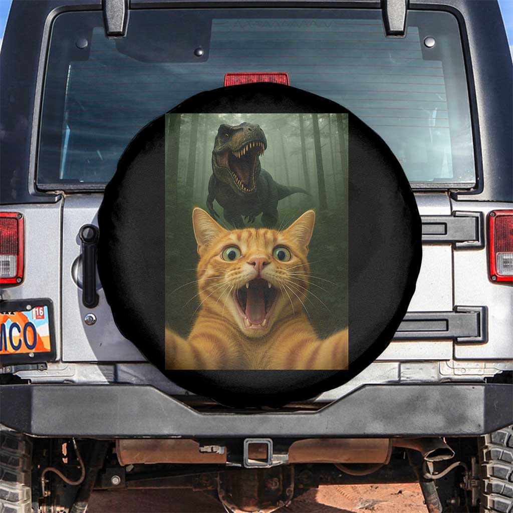 Cat Selfie With Dinosaur Spare Tire Cover Funny Cat Gifts TS10 No hole Black Print Your Wear