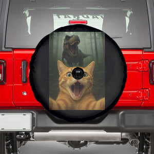 Cat Selfie With Dinosaur Spare Tire Cover Funny Cat Gifts TS10 Black Print Your Wear