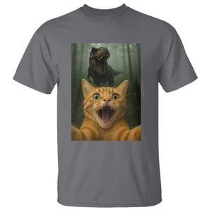 Cat Selfie With Dinosaur T Shirt Funny Cat Gifts TS10 Charcoal Print Your Wear