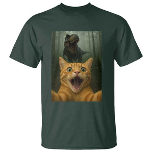 Cat Selfie With Dinosaur T Shirt Funny Cat Gifts TS10 Dark Forest Green Print Your Wear