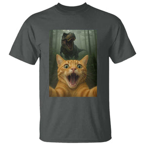 Cat Selfie With Dinosaur T Shirt Funny Cat Gifts TS10 Dark Heather Print Your Wear