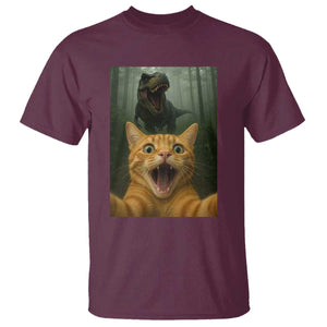 Cat Selfie With Dinosaur T Shirt Funny Cat Gifts TS10 Maroon Print Your Wear