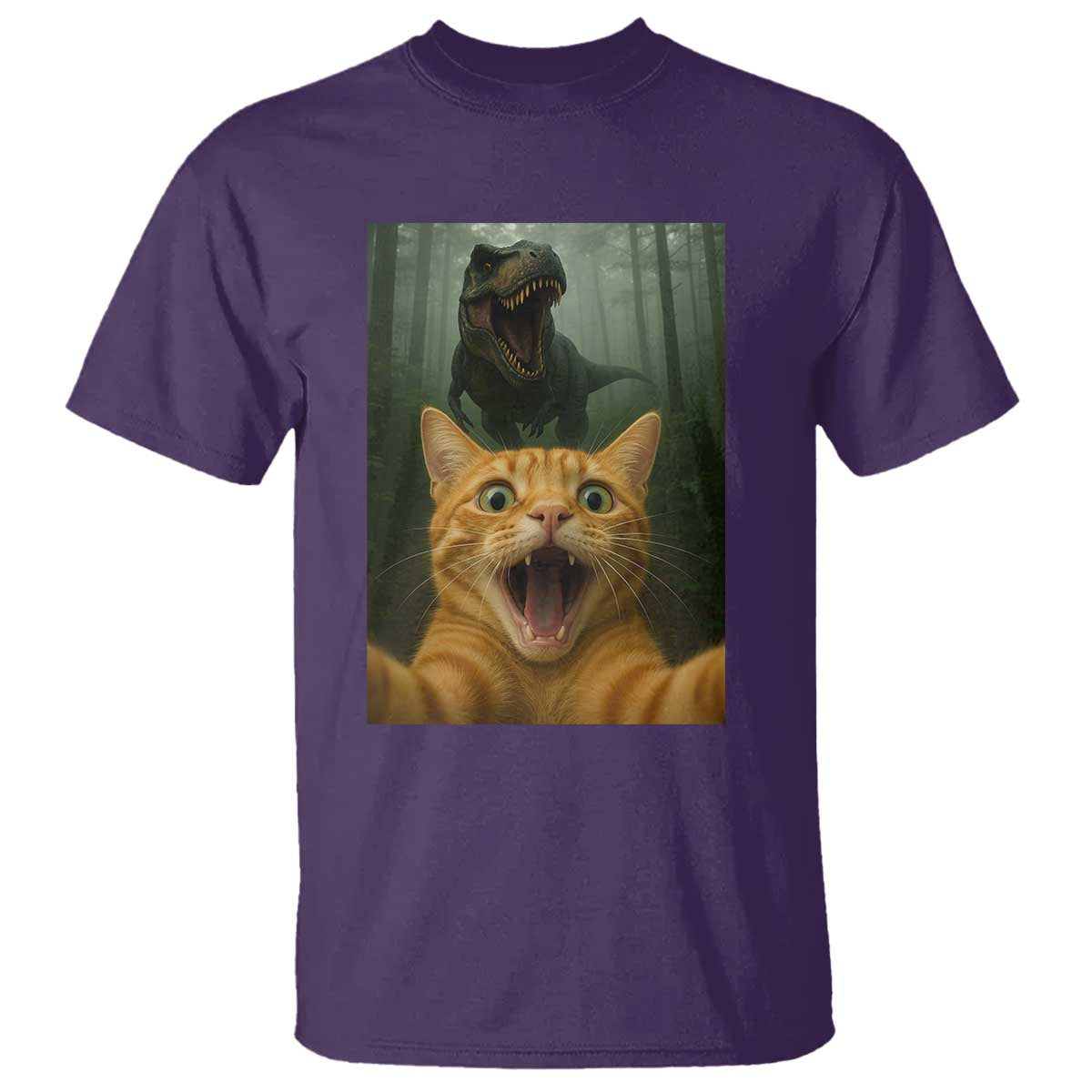 Cat Selfie With Dinosaur T Shirt Funny Cat Gifts TS10 Purple Print Your Wear