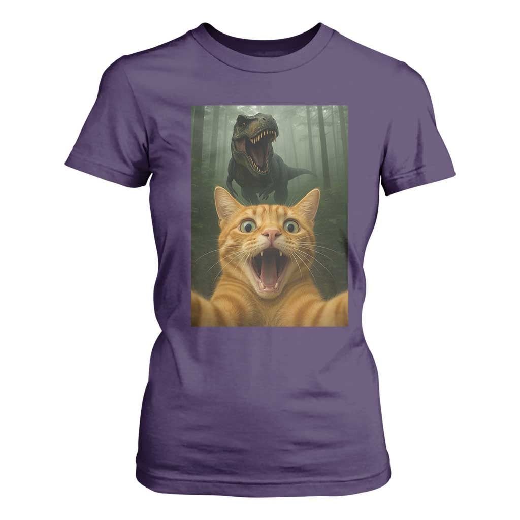 Cat Selfie With Dinosaur T Shirt For Women Funny Cat Gifts TS10 Purple Print Your Wear
