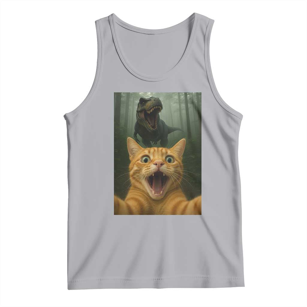 Cat Selfie With Dinosaur Tank Top Funny Cat Gifts TS10 Athletic Heather Print Your Wear