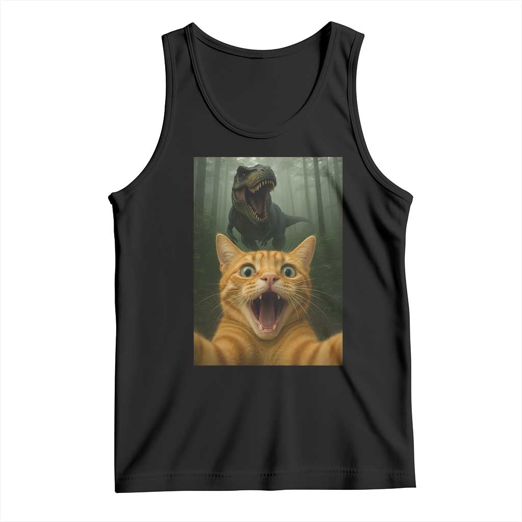 Cat Selfie With Dinosaur Tank Top Funny Cat Gifts TS10 Black Print Your Wear