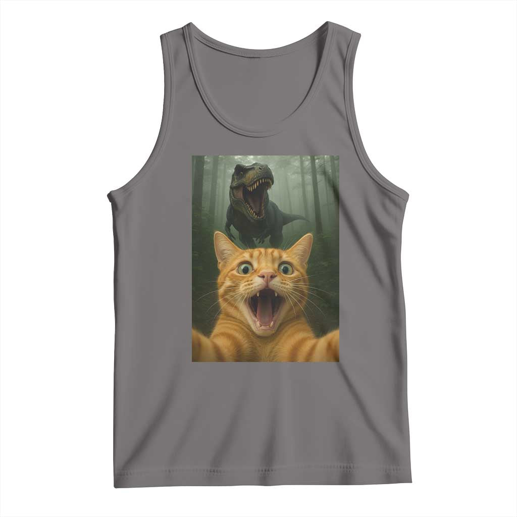 Cat Selfie With Dinosaur Tank Top Funny Cat Gifts TS10 Deep Heather Print Your Wear