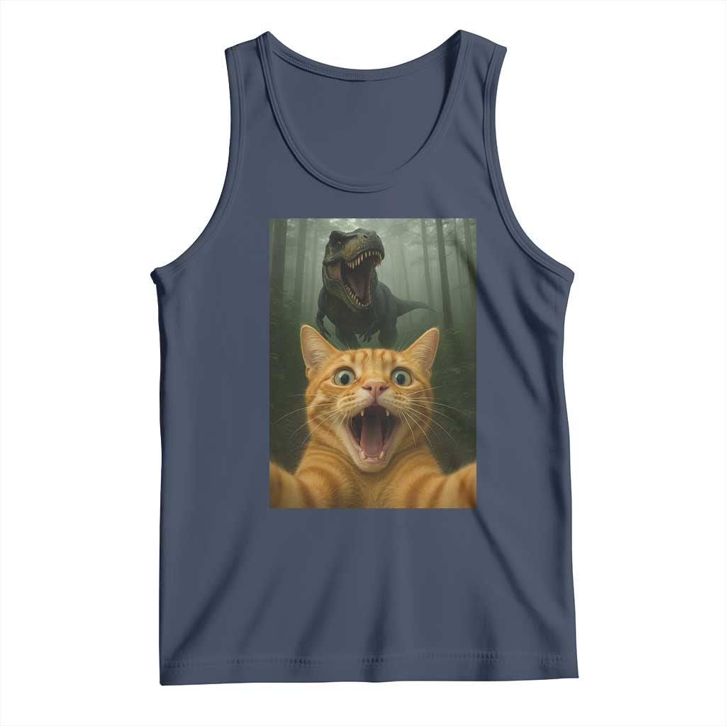 Cat Selfie With Dinosaur Tank Top Funny Cat Gifts TS10 Navy Print Your Wear