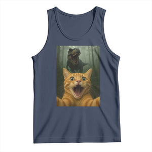 Cat Selfie With Dinosaur Tank Top Funny Cat Gifts TS10 Navy Print Your Wear