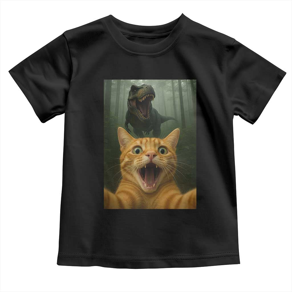 Cat Selfie With Dinosaur Toddler T Shirt Funny Cat Gifts TS10 Black Print Your Wear