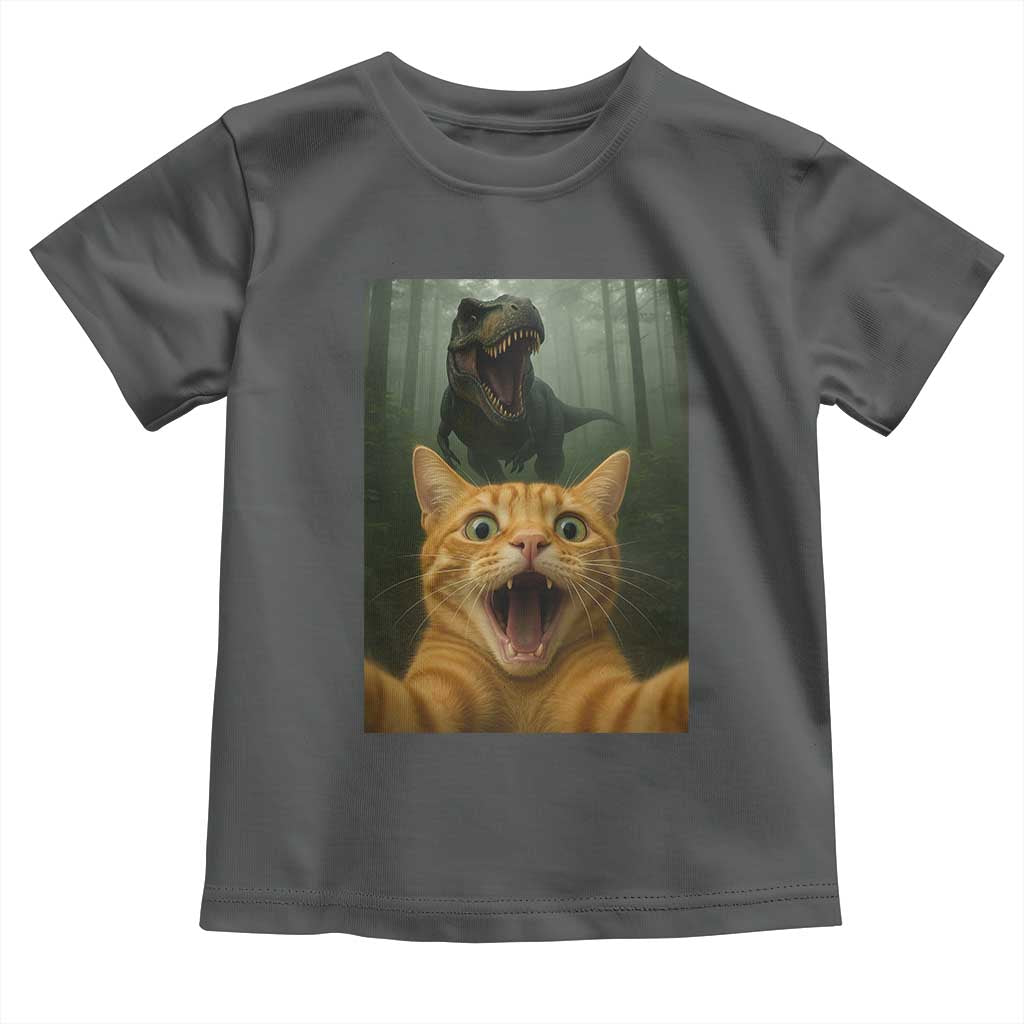 Cat Selfie With Dinosaur Toddler T Shirt Funny Cat Gifts TS10 Dark Heather Print Your Wear