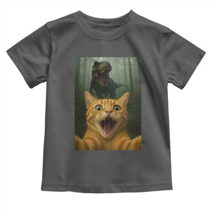 Cat Selfie With Dinosaur Toddler T Shirt Funny Cat Gifts TS10 Dark Heather Print Your Wear